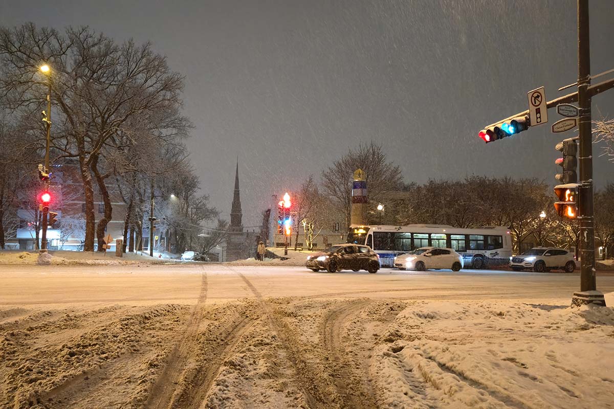 Les feux sont situés de l'autre côté de la route